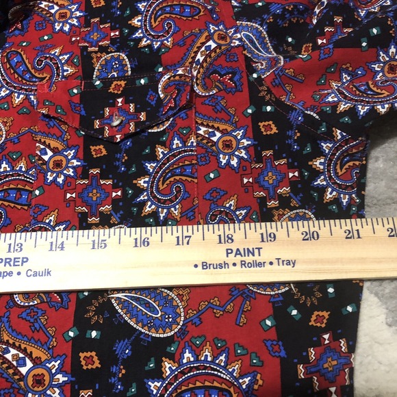 VTG Wrangler Western Shirt Men X-Long Tails M 16-33 Blue Paisley Rockabilly USA - Picture 4 of 14